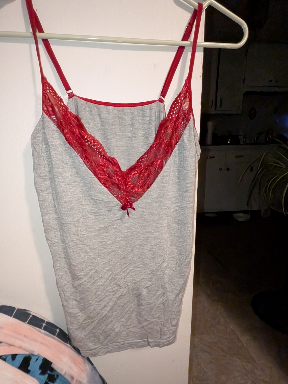 Red Lace-Trim Grey Chemise Slip - Women